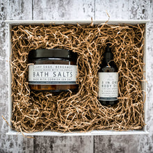 Load image into Gallery viewer, Clary Sage Bath Salts &amp; 3 in 1 Body Oil Hamper
