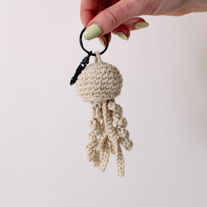 Cream Crochet Jellyfish Keyring