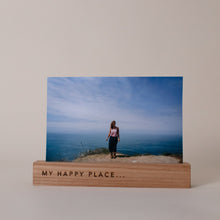 Load image into Gallery viewer, Wooden block photo frame with photo of a lady standing in St Ives Cornwall. Cornish, Cornwall, Artisan
