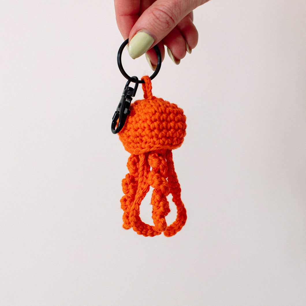 Orange Crochet Jellyfish Keyring
