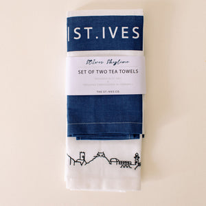 Stripe & Embroidered Skyline Teatowel Set