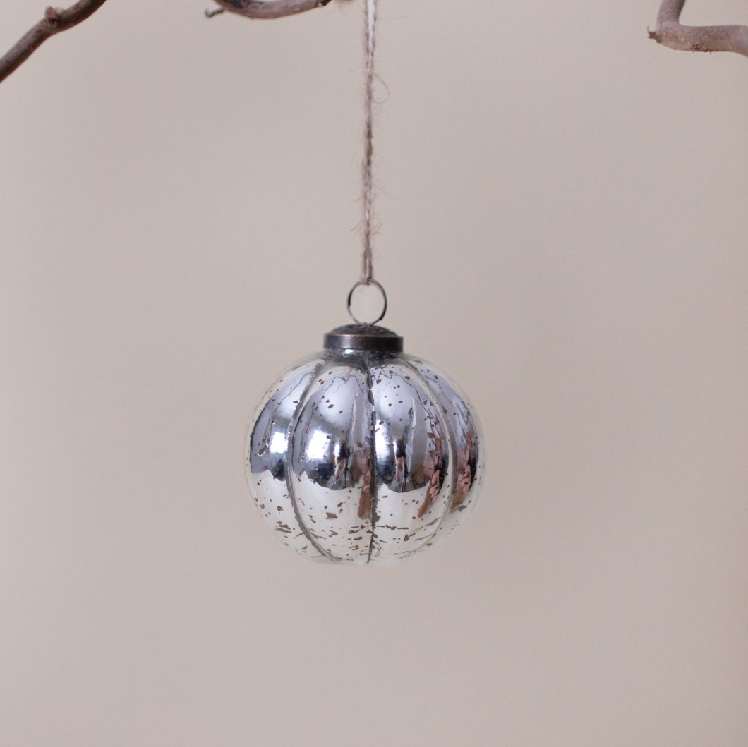 Silver Glass Melon Shaped Bauble Decoration